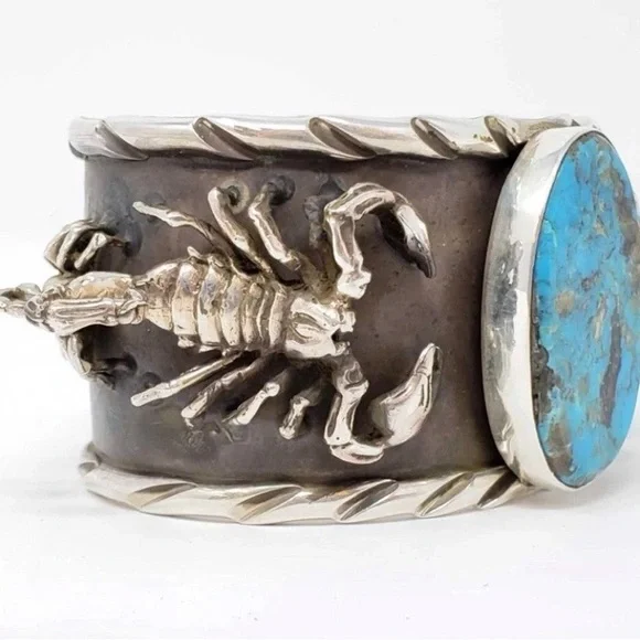 San Felipe Jacob Troncosa Silver and Turquoise Scorpion Cuff Bracelet - Picture 11 of 14